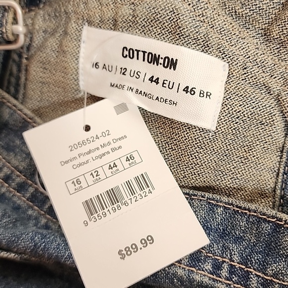 Cotton On Logan Blue Denim Overall Dress w/Front Slit Sz 12US Country Minimalist - Picture 11 of 13